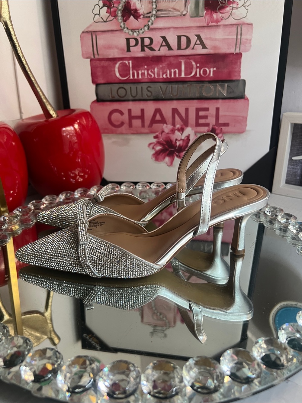 INC International Concepts Silver Crystal Pointed Slingback Heels size 7 - Picture 4 of 9